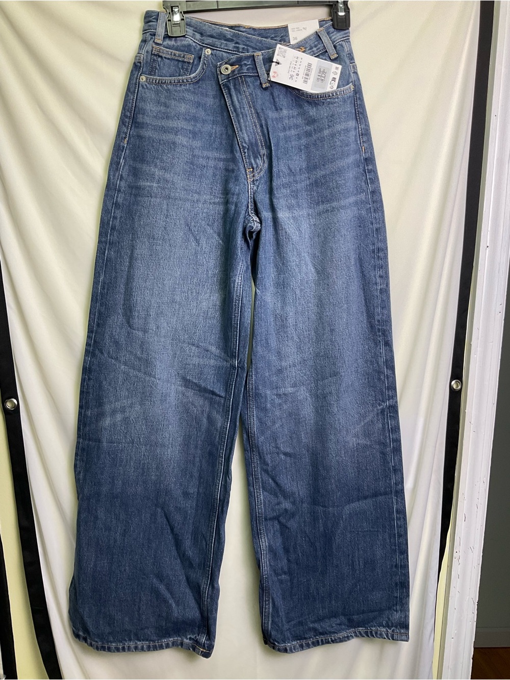 Zara The Crossed Waist Wide-Leg Jeans in Medium Blue Denim